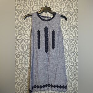 Artisan Ny Blue Linen Dress with Black Detailing